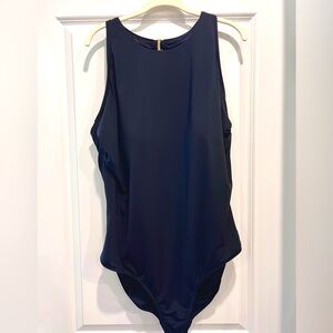 Lands’ End Women's High Neck One Piece Swimsuit Portrait Back Black Size 3X